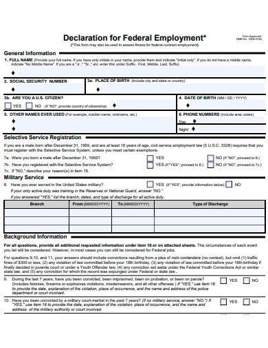 declaration for federal employment form template