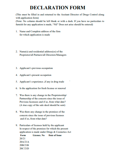 declaration form example