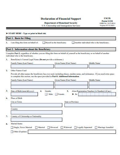 declaration of financial support form template