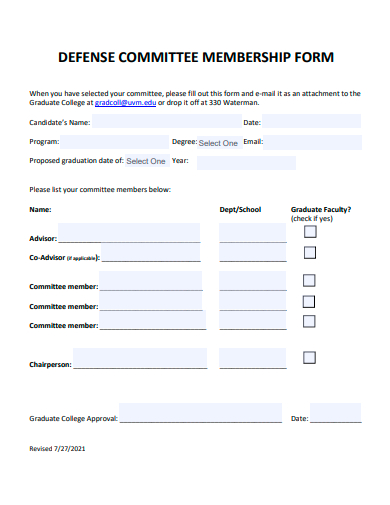 defense committee membership form template