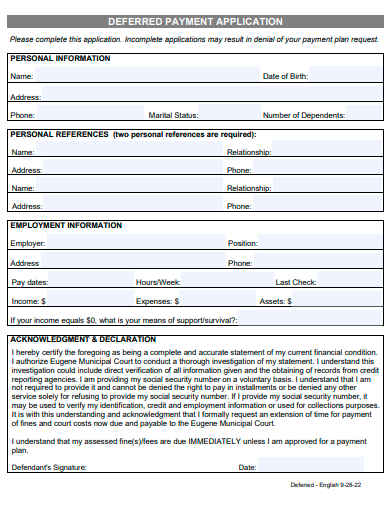 deferred payment application template
