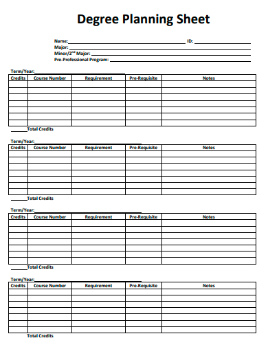 degree planning sheet template
