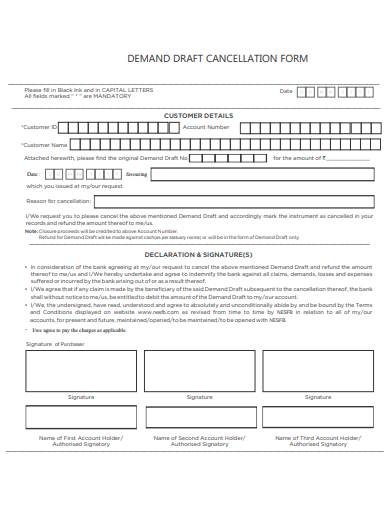 demand cancellation form template