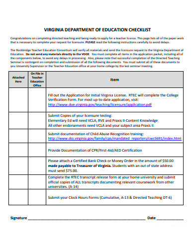 department of education checklist template