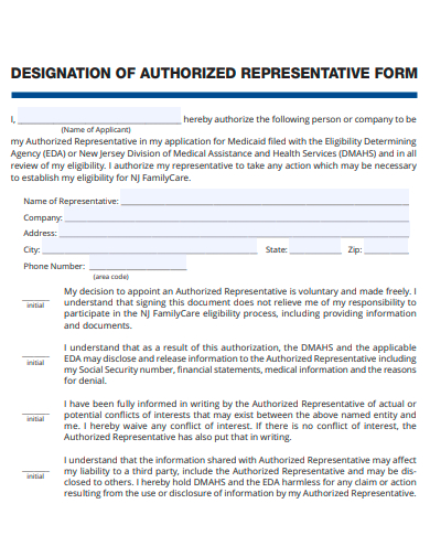 designation of authorized representative form template