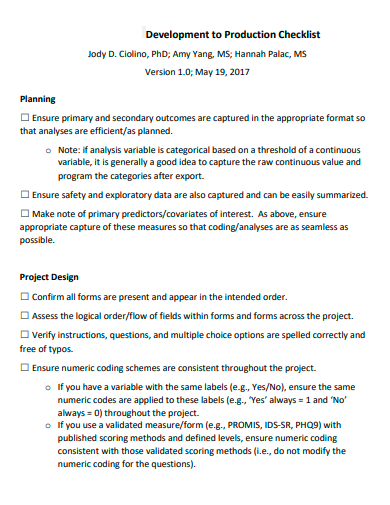 development to production checklist template