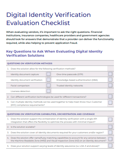 digital identity verification evaluation checklist template