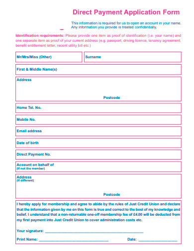 direct payment application form template