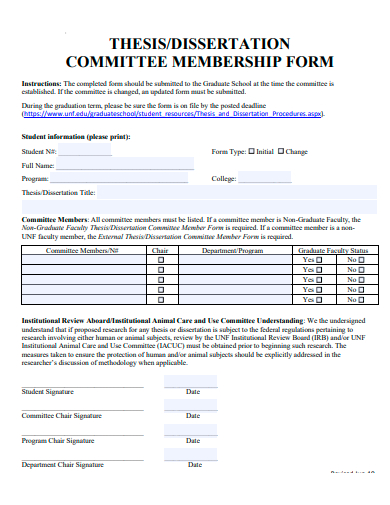 dissertation committee membership form template