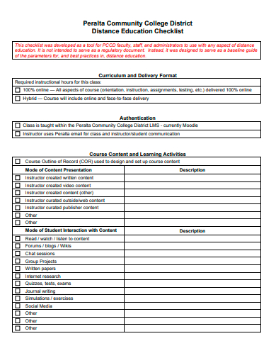 distance education checklist template