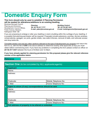 domestic enquiry form template