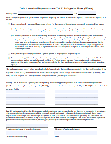 duly authorized representative delegation form template
