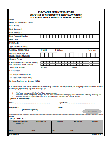 e payment application form template