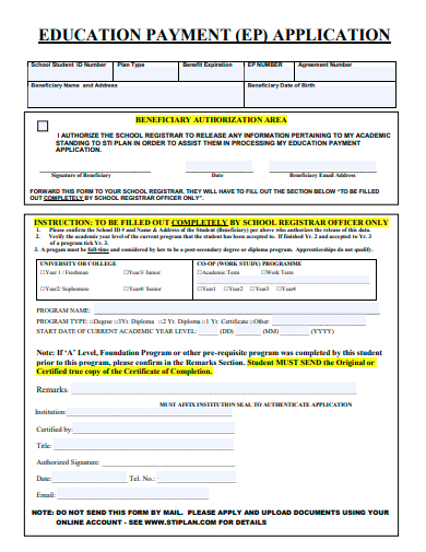 education payment application template