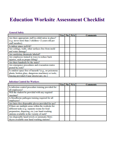 education worksite assessment checklist template