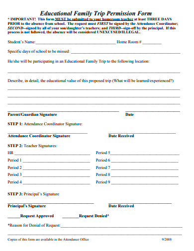 educational family trip permission form template