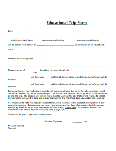 educational trip form template