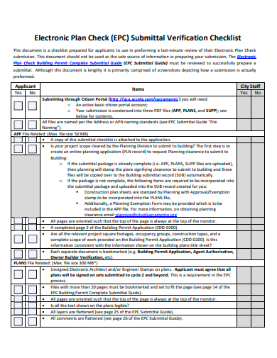 electronic plan check submittal verification checklist template