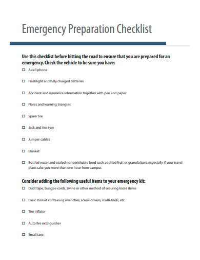 emergency preparation checklist template