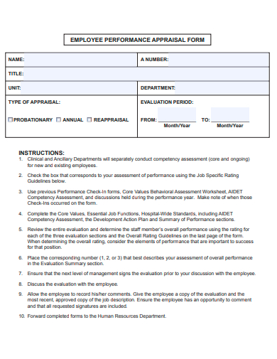 employee performance appraisal form template