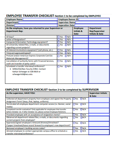 employee transfer checklist template