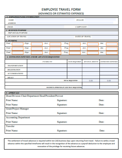 employee travel form template