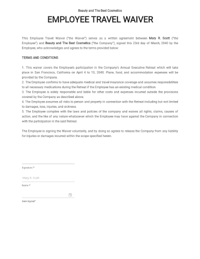 employee travel waiver form template