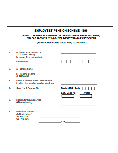 employees pension scheme withdrawal form template