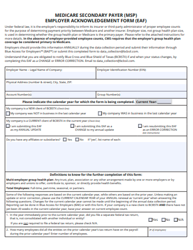 employer acknowledgement form template