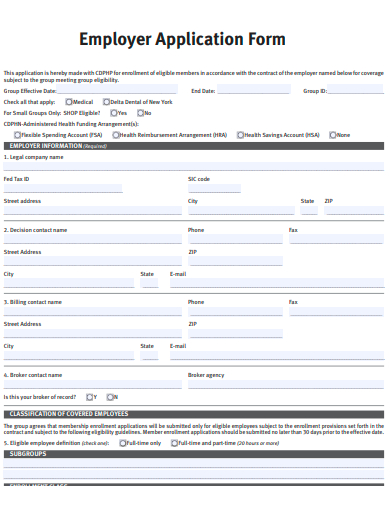 employer application form template