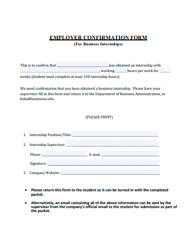 employer confirmation form template
