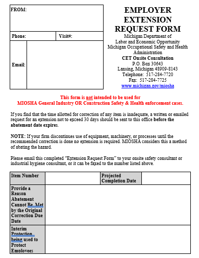 employer extension request form template