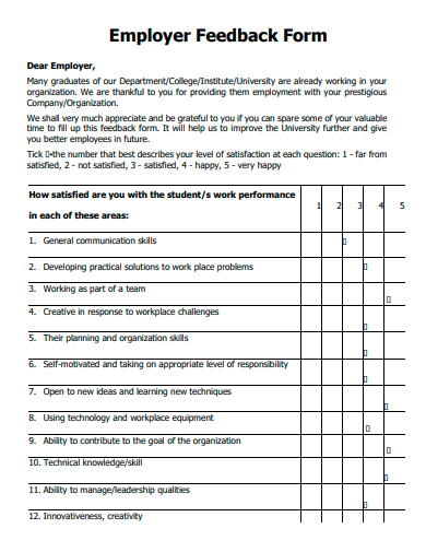 employer feedback form template