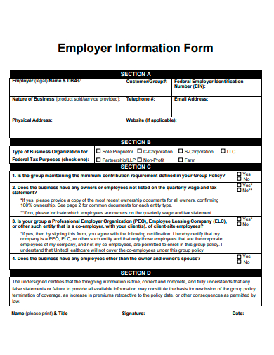 employer information form template