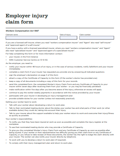 employer injury claim form template