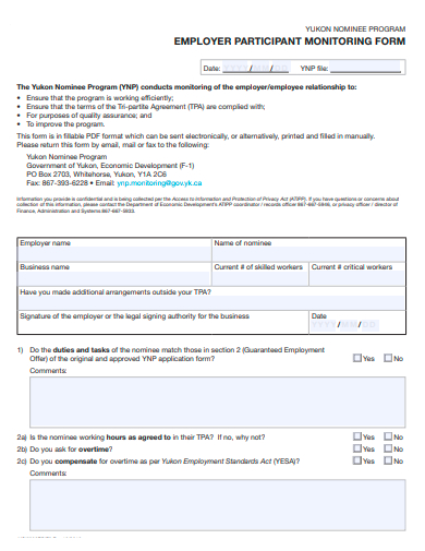 employer participant monitoring form template