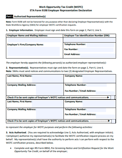 employer representative declaration form template