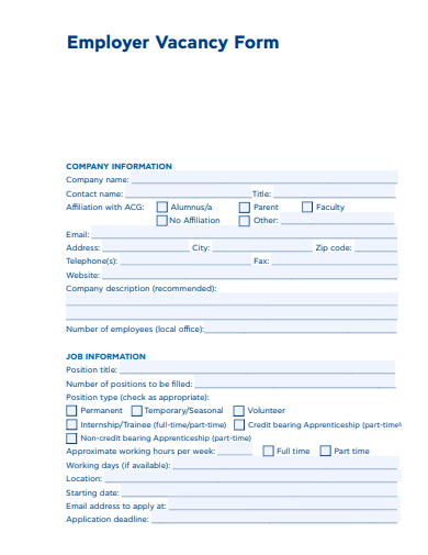 employer vacancy form template
