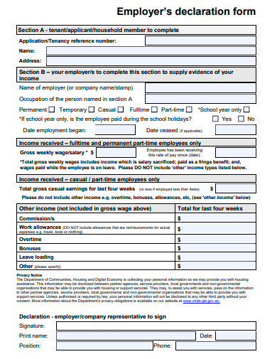 employers declaration form template