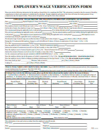 employers wage verification form template