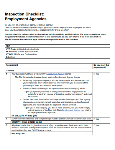 employment agencies inspection checklist template