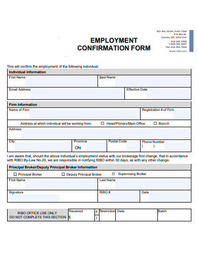 employment confirmation form template