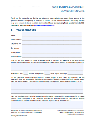 employment law questionnaire template