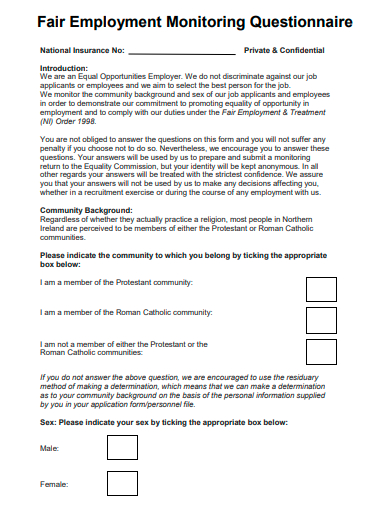 employment monitoring questionnaire template