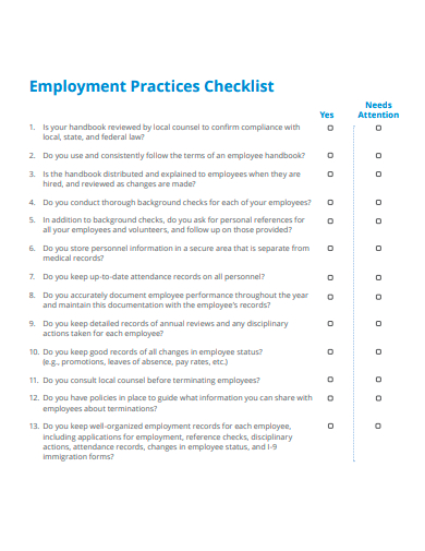 employment practices checklist template