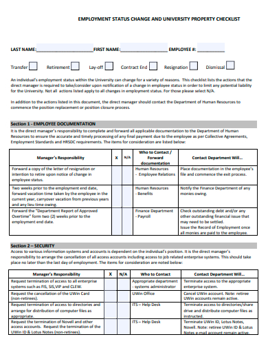 employment status change property checklist template