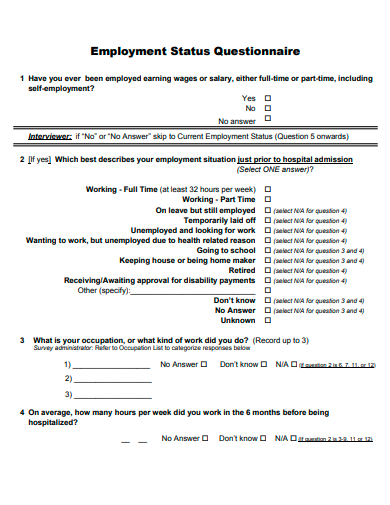 employment status questionnaire template