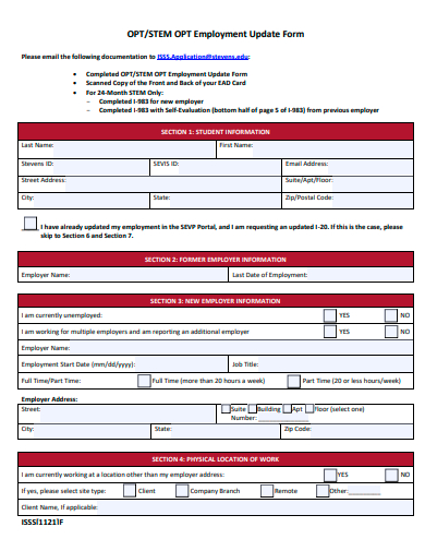 employment update form template