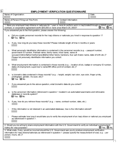 employment verification questionnaire template