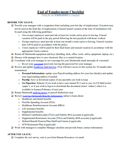 end of employment checklist template